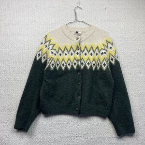 H&M Jacquard Knit Sweater Wom L Jumper Nordic Fair Isle Retro Chunky Knit Cozy